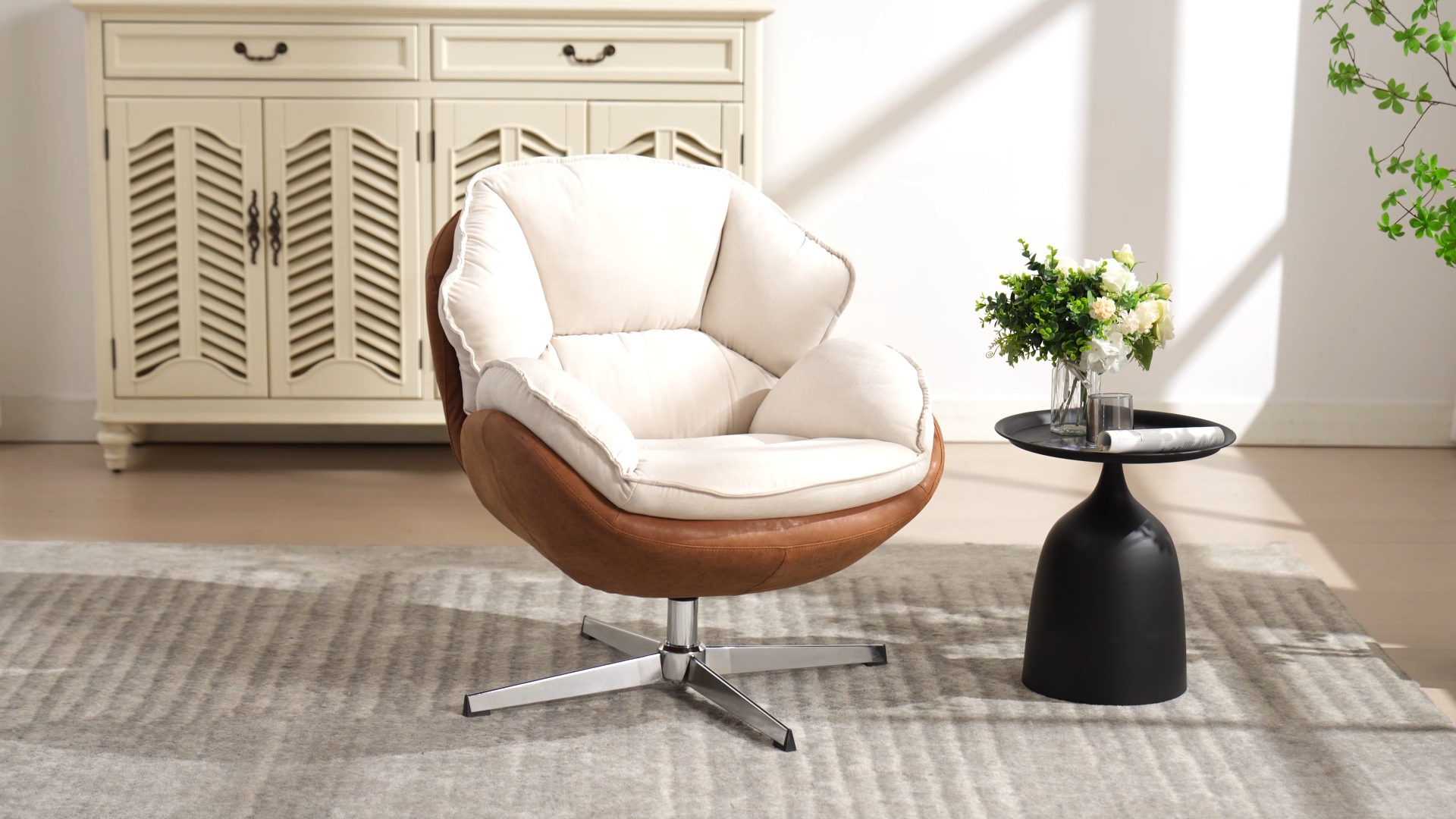 Sillón Moderno Plegable Chenille Beige miniatura 7