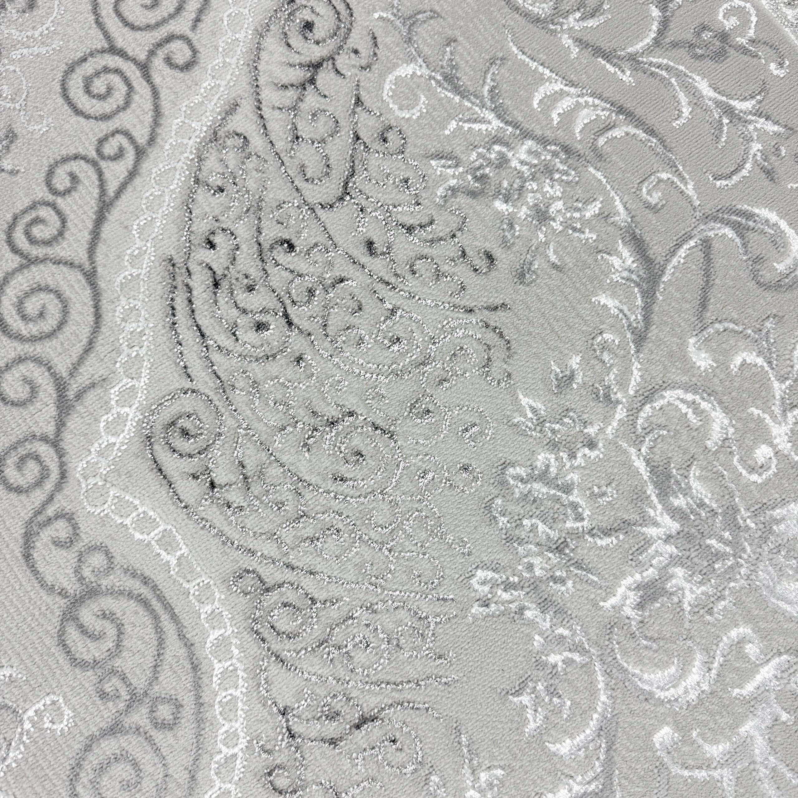 Orient Design Hoch-Tief Effekt Konturenschnitt Teppich verziert Silber glänzend, 160 x 230 cm