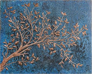 Kitchen Backsplash, Tree Branches with Leaves Kitchen Backsplash, Customizable Copper Backsplash Panel, Handmade Copper Backsplash Tile, Indoor Outdoor Wall Decor (Blue)