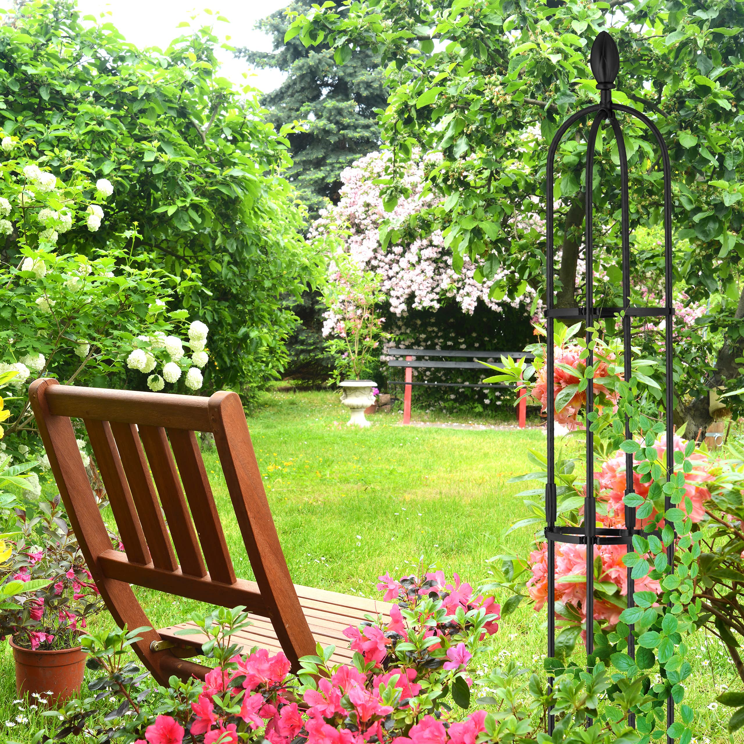 Relaxdays Set da 2 Obelischi per Rampicanti, Graticolato per Piante, Rose, Edere, Accessori da Giardino, Metallo, Nero