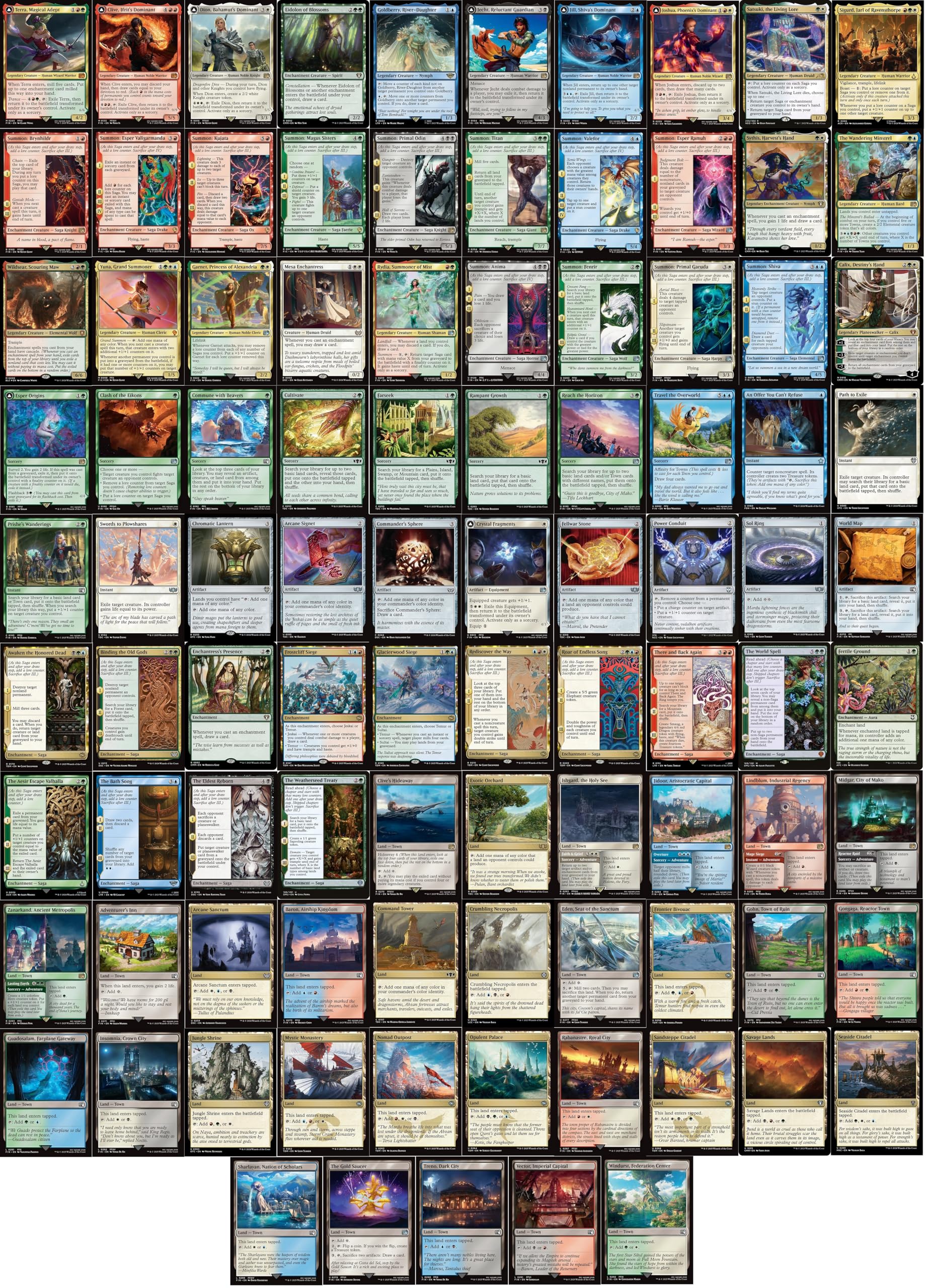 Final Fantasy Magic The Gathering Commander Deck - Summons Enchantments - 5  Color Blue Green White Red Black - EDH cEDH - 100 Card - Custom MTG Deck