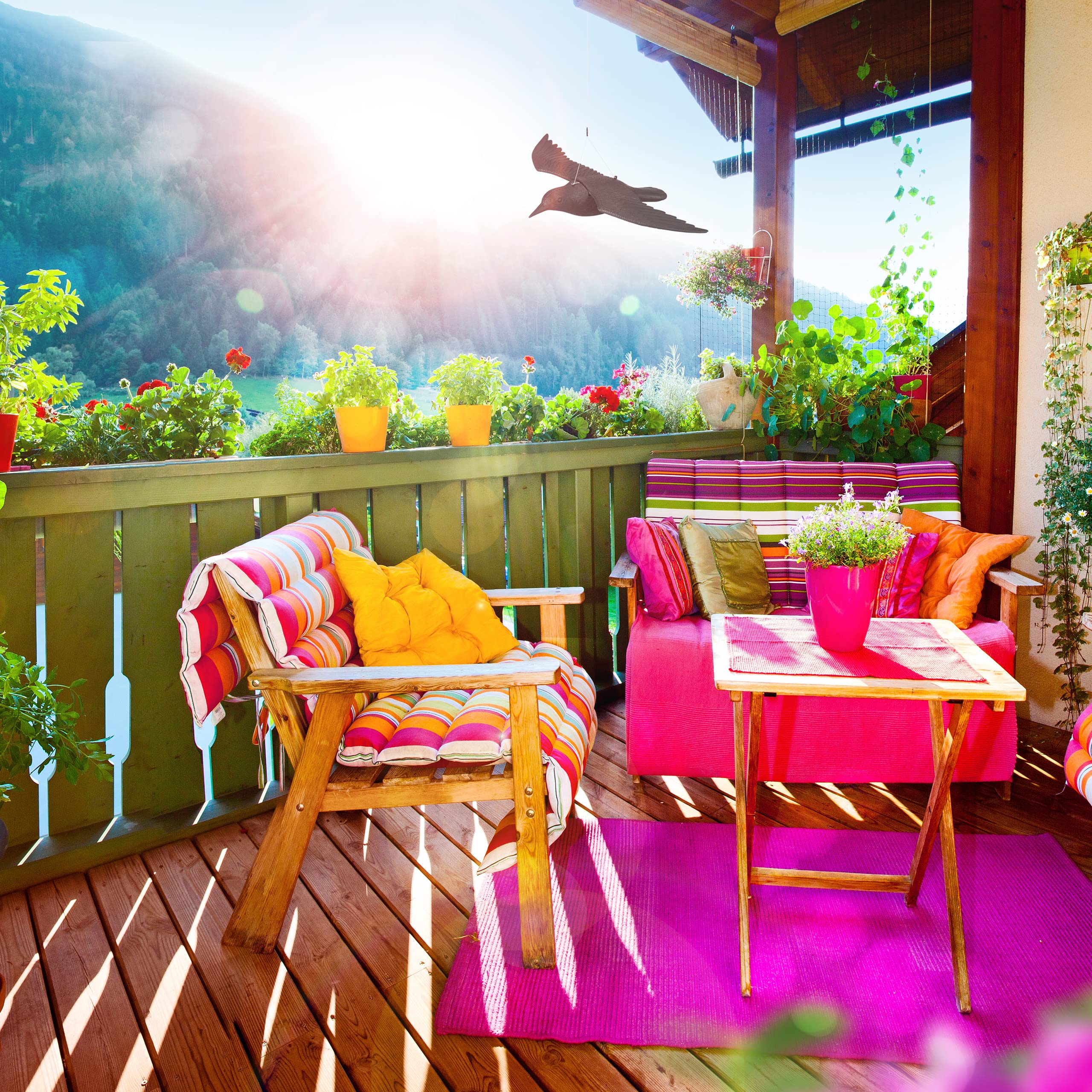Relaxdays Vogelschreck, 3er Set, zum Aufhängen, Fliegende Kunststoff Krähe, zur Vogelabwehr, Garten & Balkon, schwarz