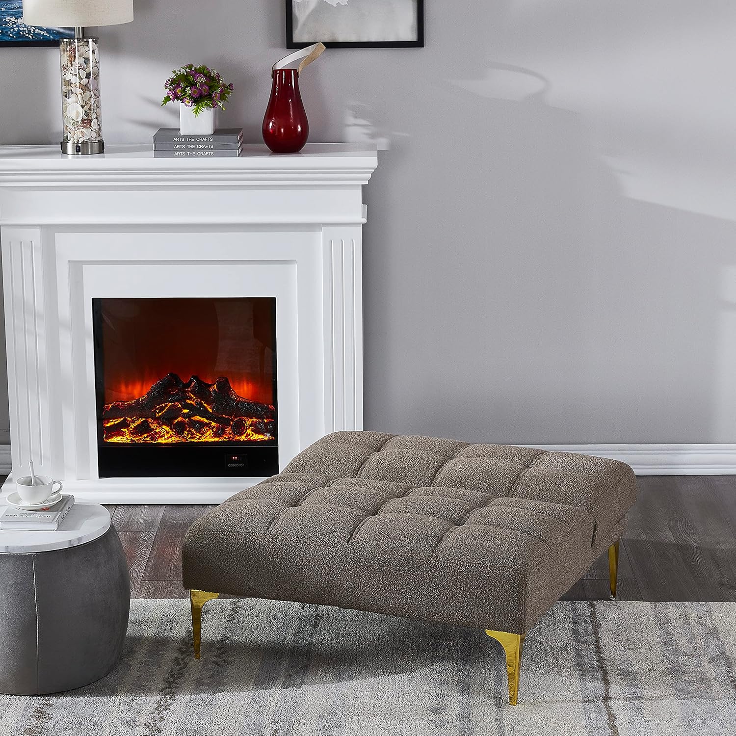 Polibi Modern Sofa Couch with Toss Pillow, Convertible Folding Sofa Bed with Adjustable Backrest and Golden Legs, Single Sofa Chair, Teddy Fabric, Taupe