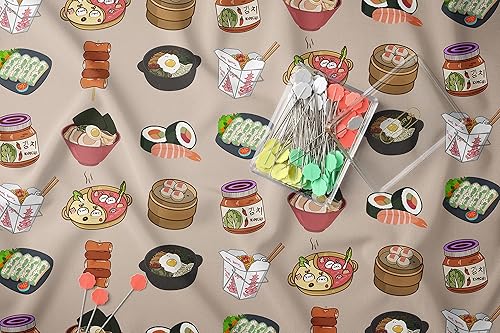 Tela asiática para alimentos, tela de sushi, tela japonesa, máscara facial de ramen, tela de rasgos asiáticos sutiles, tela de algodón, kimchi,