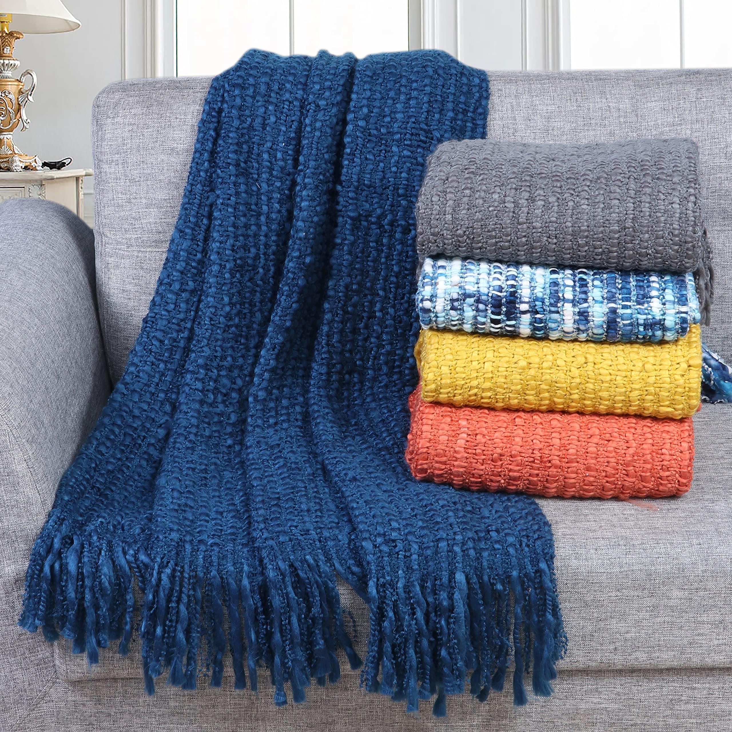 Buy Bella True Throw Blanket for Couch, 100 Acrylic Knit Woven Throw