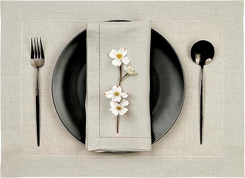 Miniatura 3 de D'Moksha Homes - Manteles individuales de lino - 14 x 19 pulgadas - Color natural - Juego de 4 manteles individuales con vainica, lavables a