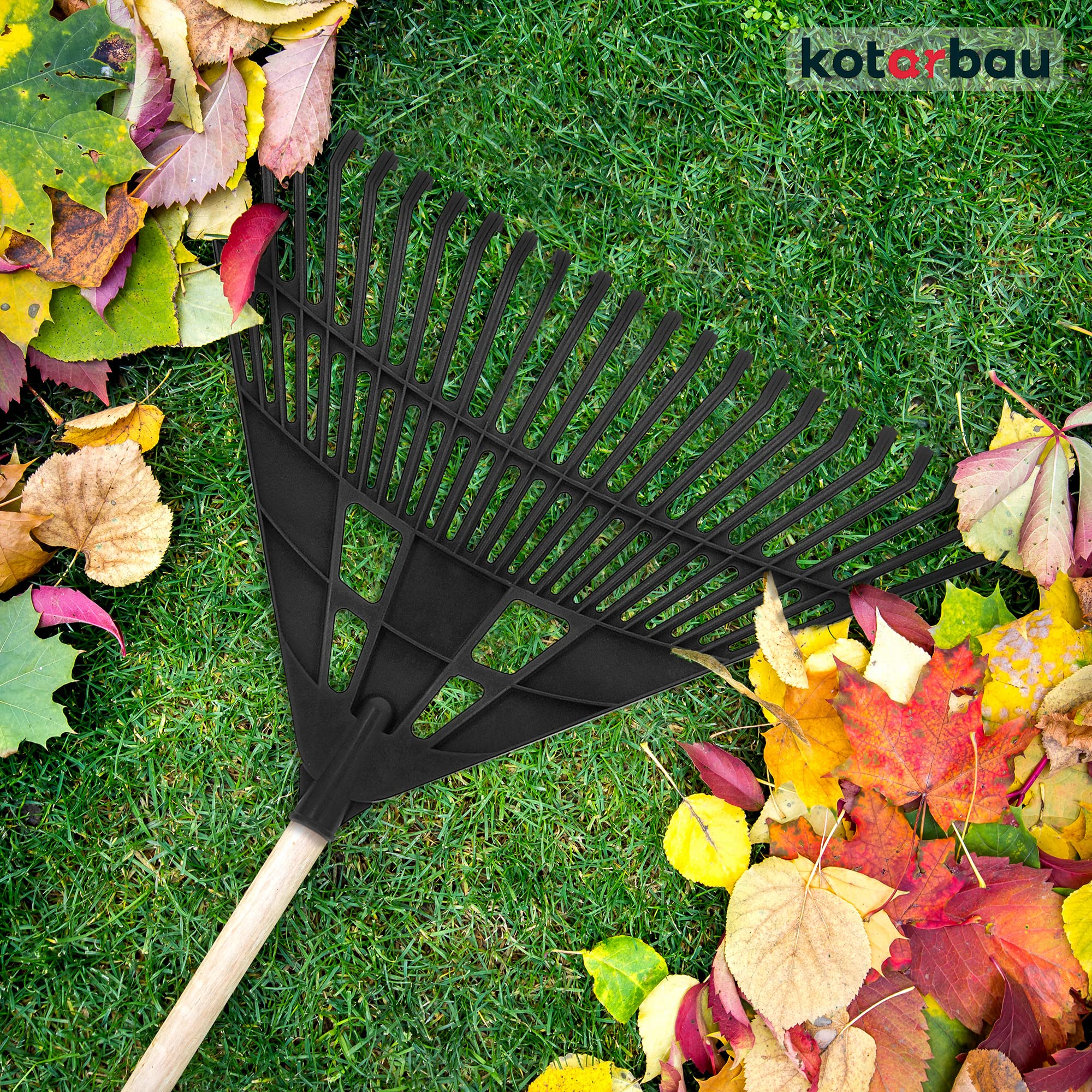 KOTARBAU® Rateau à Feuilles - Plastique - 61 cm - Noir - avec Manche - Râteau Jardin - Balai à Gazon - Ramasse Feuilles - Léger - Résistant - Entretien Jardin
