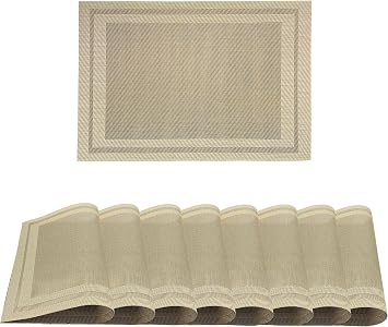 Placemats Set of 8, Washable PVC Vinyl Table Mats, Non-Slip Heat Resistant Kitchen Table Mats for Kitchen Dining Table Supplies Beige
