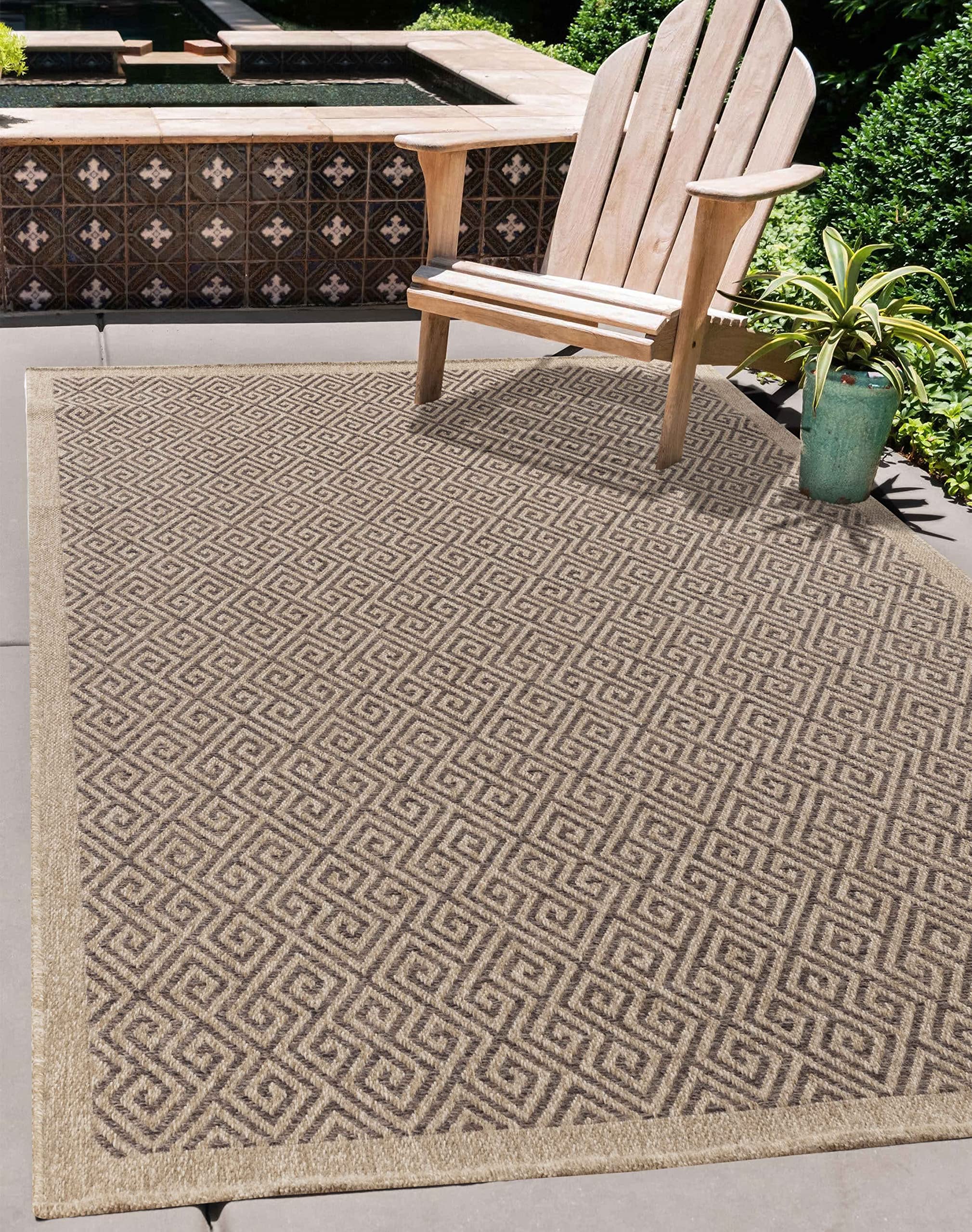 Serdim Rugs Jute-Greek Harper Kilim Braided Greek Key Design Outdoor Rugs, Jute, Rectangle 120 X 170Cm