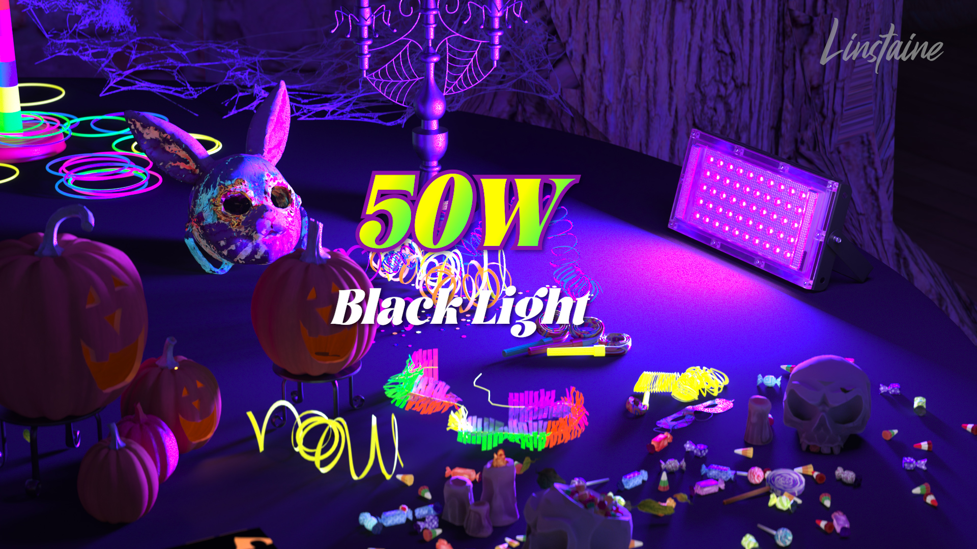 Image of 50W LED Black Light, Waterproof Blacklight for Glow Party, Halloween | for Neon Parties, Fluorescent Poster Tapestry, Birthday, Classroom, Bedroom, with Switch&Plug, Outdoor, IP66, Flood Light