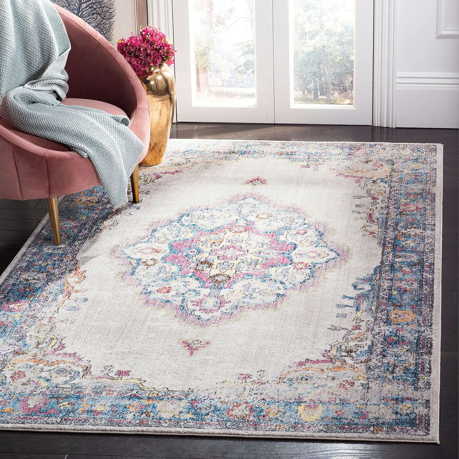 SAFAVIEH Bristol Collection 8' x 10' Rose / Light Grey BTL343B Boho Chic Medallion Distressed Area Rug