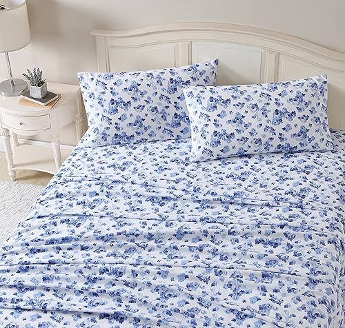 Laura Ashley Home - Sábanas individuales, juego de ropa de cama de franela de algodón, cepillado para mayor suavidad y comodidad (Emelisa,