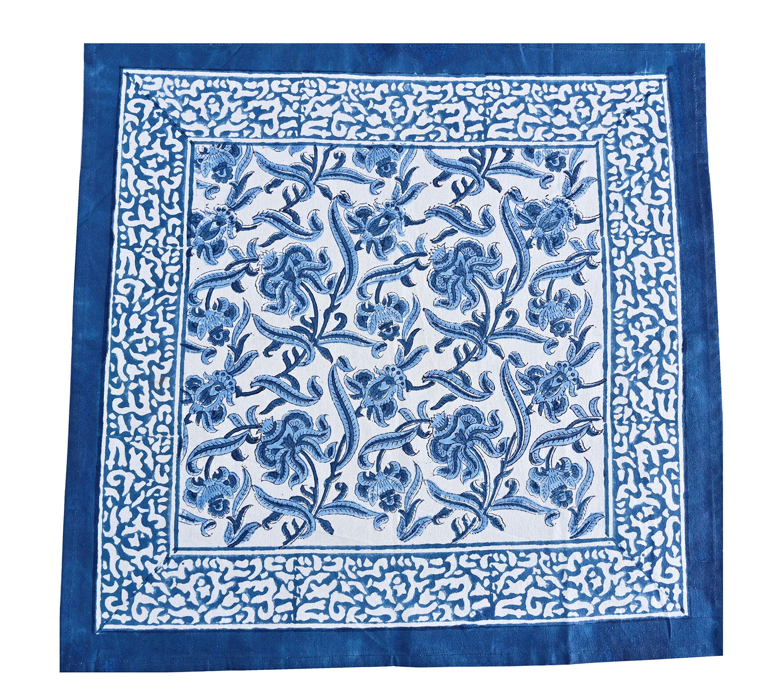 ATOSII Midnight Bloom Blue 100% Cotton Cloth Napkins, Hand Block Floral Print Designer Table Linen, Perfect for Dinners, Weddings, Cocktails, Parties I 20 X 20 Inches I Set of 4 I
