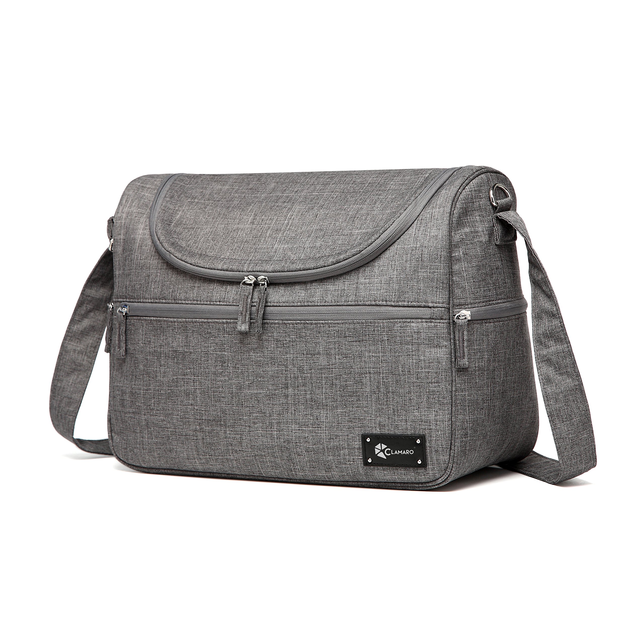 Clamaro 'Baby Explorer M' torba do przewijania duża 16 litrów z podkładką do przewijania, torba dziecięca z uchwytem i paskiem do noszenia, z 2 przegródkami termicznymi, kieszeniami na zamek błyskawiczny i przegródkami - lniana szara