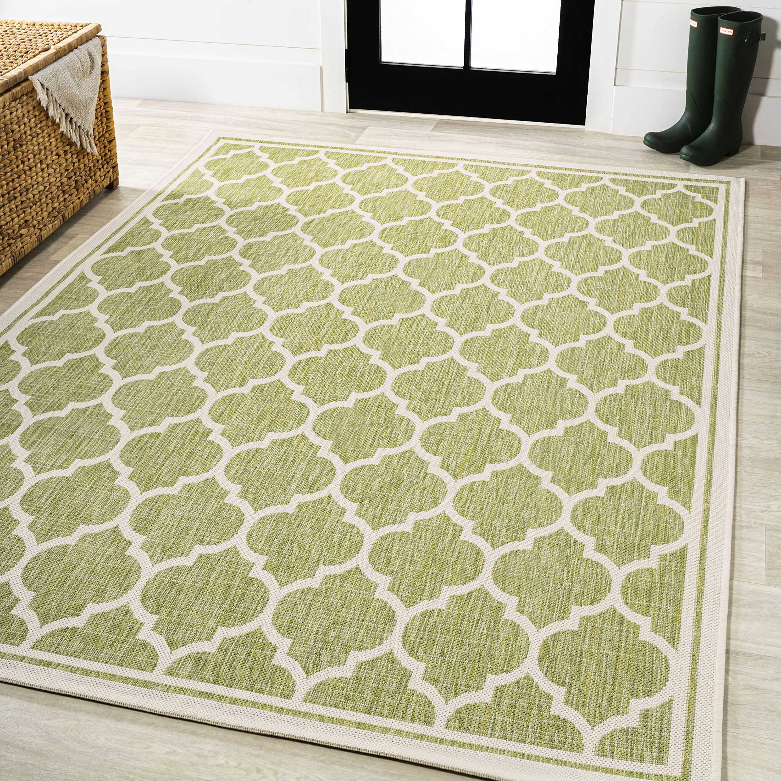 Eyely BMS109G-3 Santa Monica Trebol Moroccan Trellis Textured Weave Indoor/Outdoor Area Rug Coastal;Bohemian, Bedroom, Backyard, Patio, Easy-Cleaning,