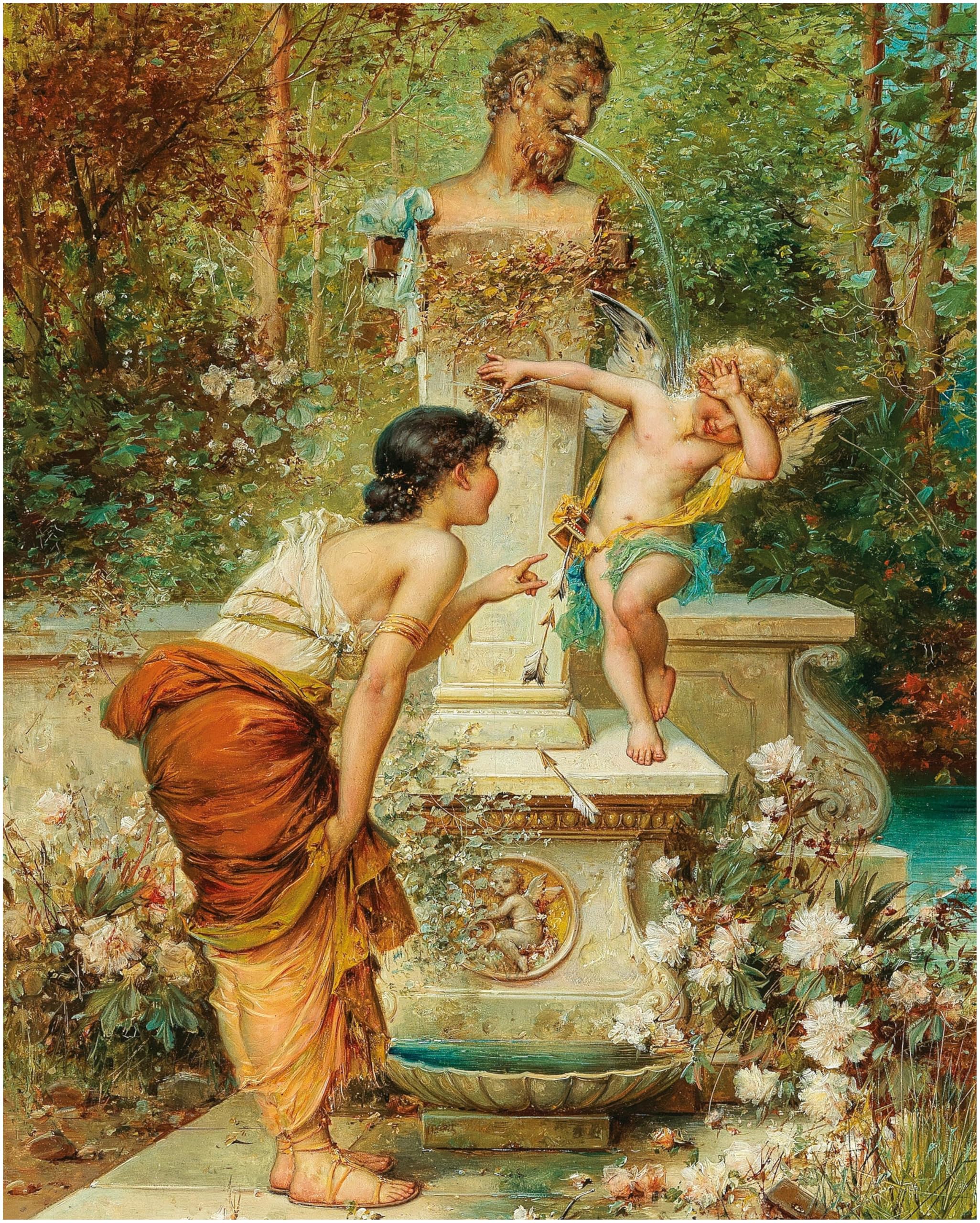 ジュエリー絵画 beautiful behind the wall Punished Arrogance Cupid Angel Young Woman by Hans Zatzka Accent