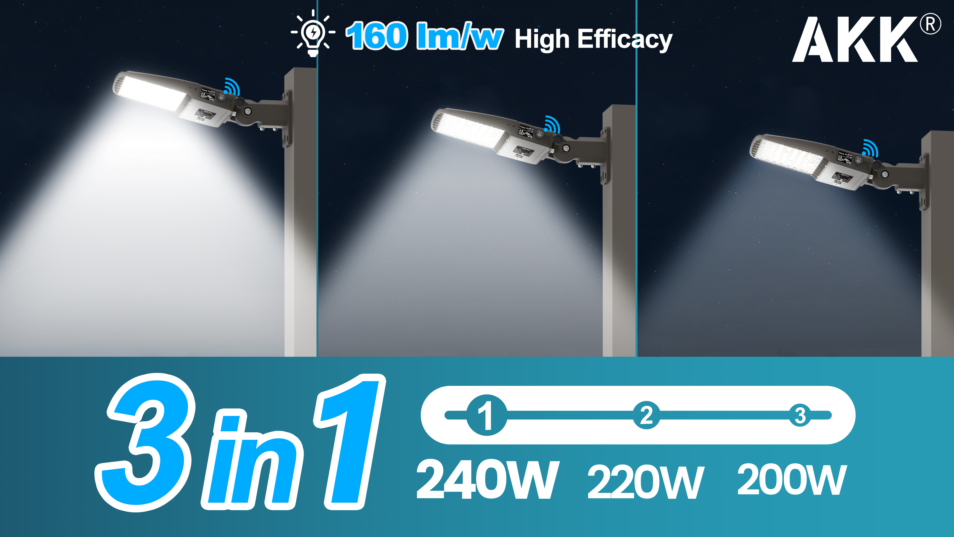 AKK 240W LED Parking Lot Light 220W 200W Selectable, 38400LM