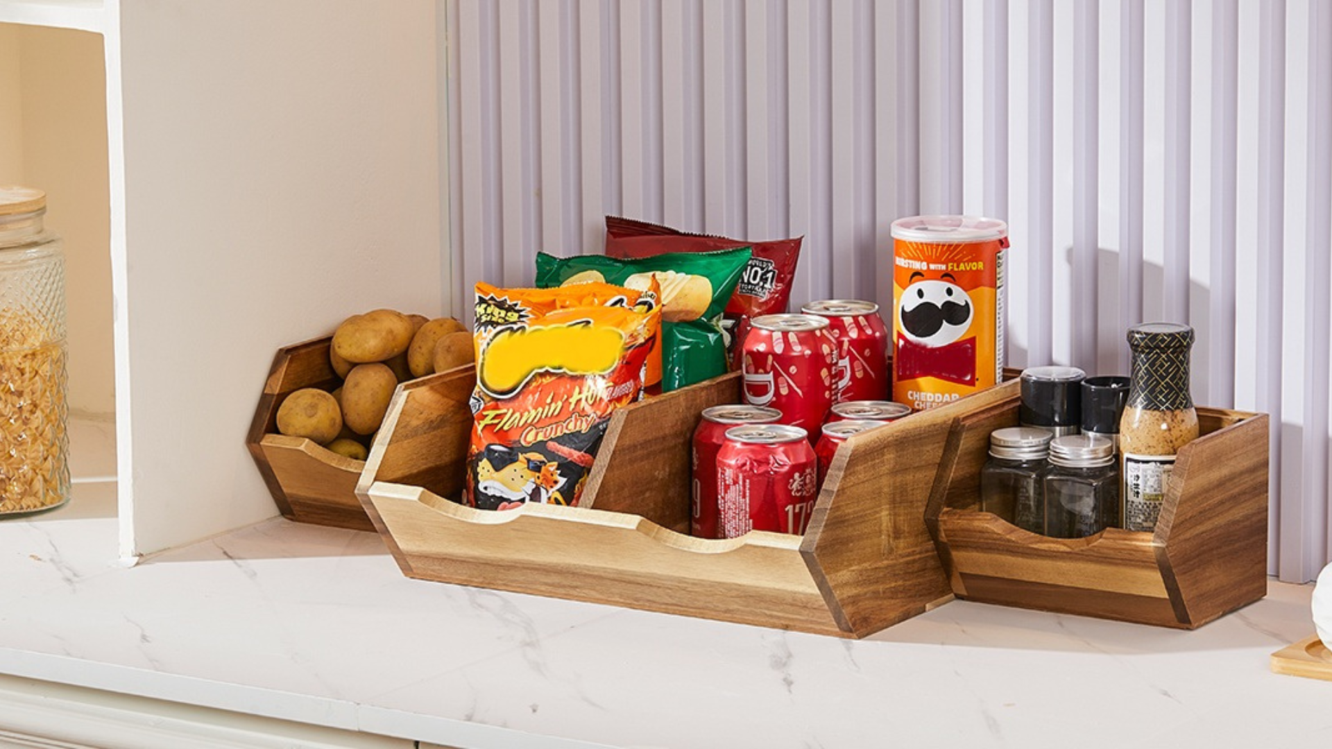 Amazon.com: ICOHOT Acacia Wood Pantry Storage Bins, Stackable
