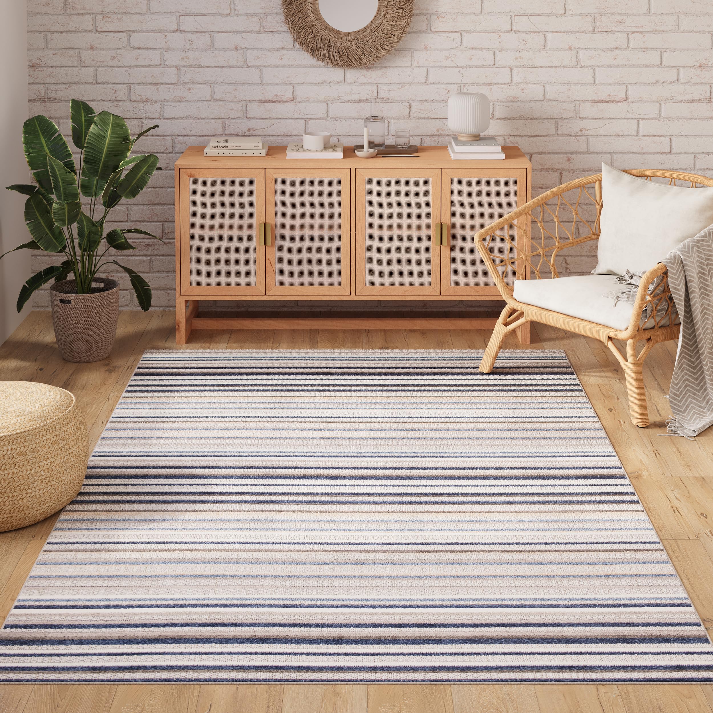 TAPISO Patio dywan tarasowy, mata do kuchni, salonu, na zewnątrz, nowoczesny design, 3D, beżowy, szary, czarny, kremowy, linie, sizal, wytrzymały 200 x 300 cm