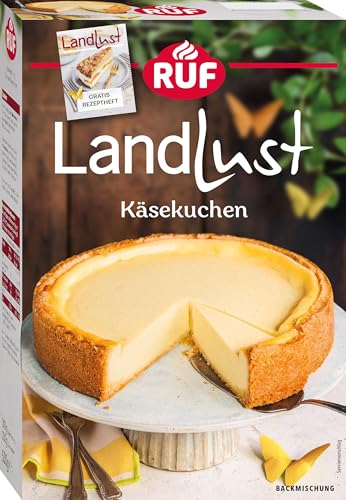 RUF Landlust Käsekuchen Backmischung, Traditioneller Käsekuchen mit echter Bourbon-Vanille, schmeckt wie hausgemacht, schneller Klassiker für besondere Anlässe, inkl. gratis Rezeptheft