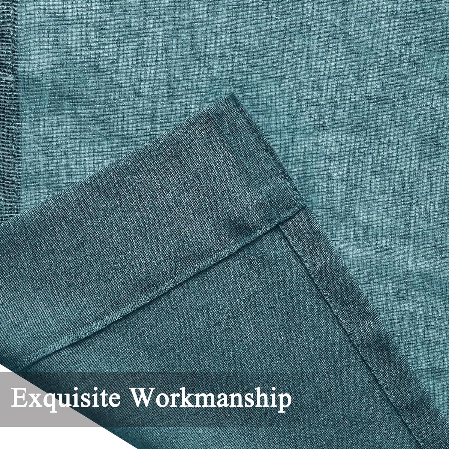 Fcoise Teal Linen Sheer Curtains 50" W x 96" L - Pinch Pleat Drapes for Traverse Rods - Light Filtering Linen Textured Curtains - See Through Sheer Curtain for Home Hotel Office Cafe Arch, 1 PC
