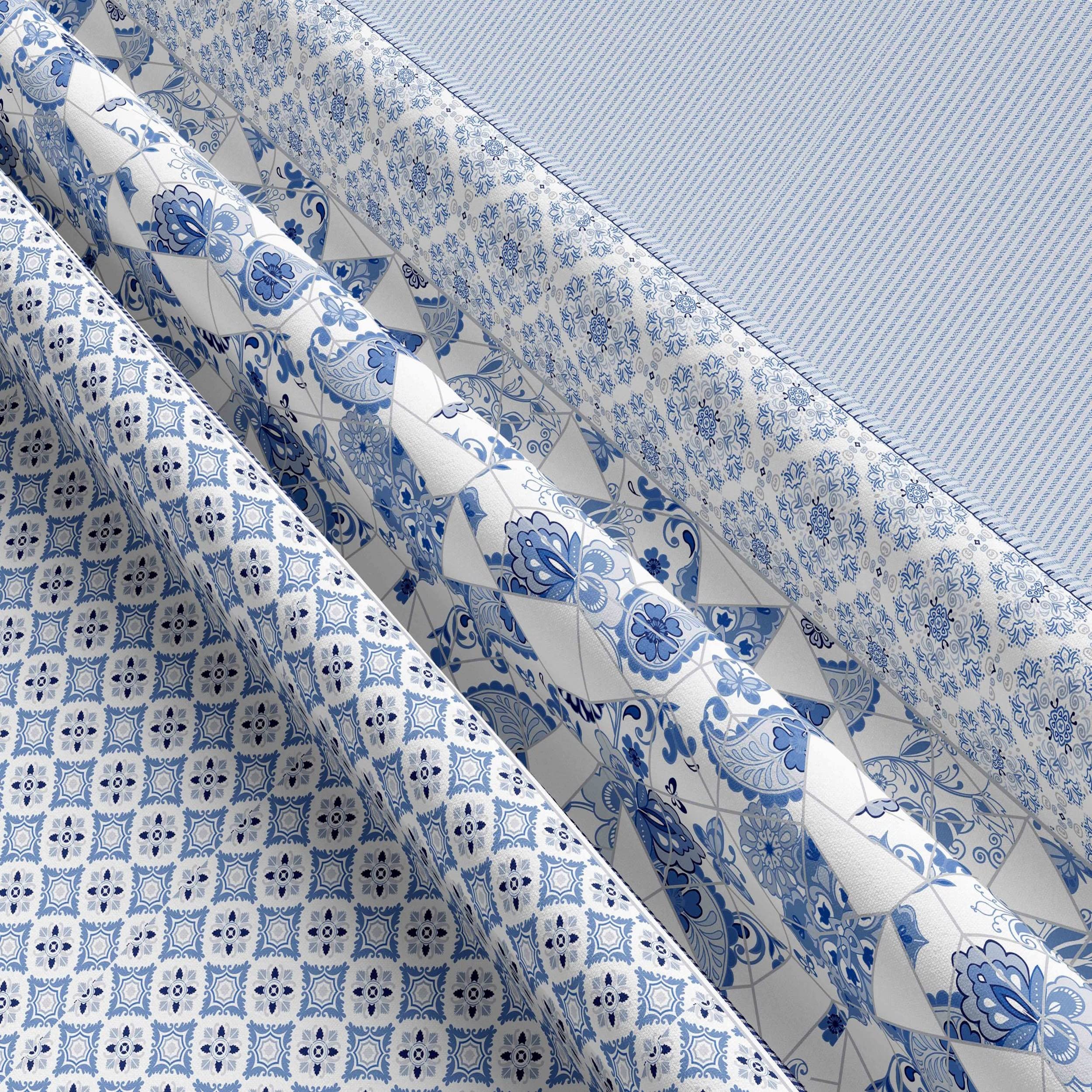 Leonado Vicenti Bettwäsche 100% Baumwolle Set Blau Weiss Paisley Muster 135x200 155x220 200x200 200x220 Bettbezug Kissenbezug mit Reissverschluss