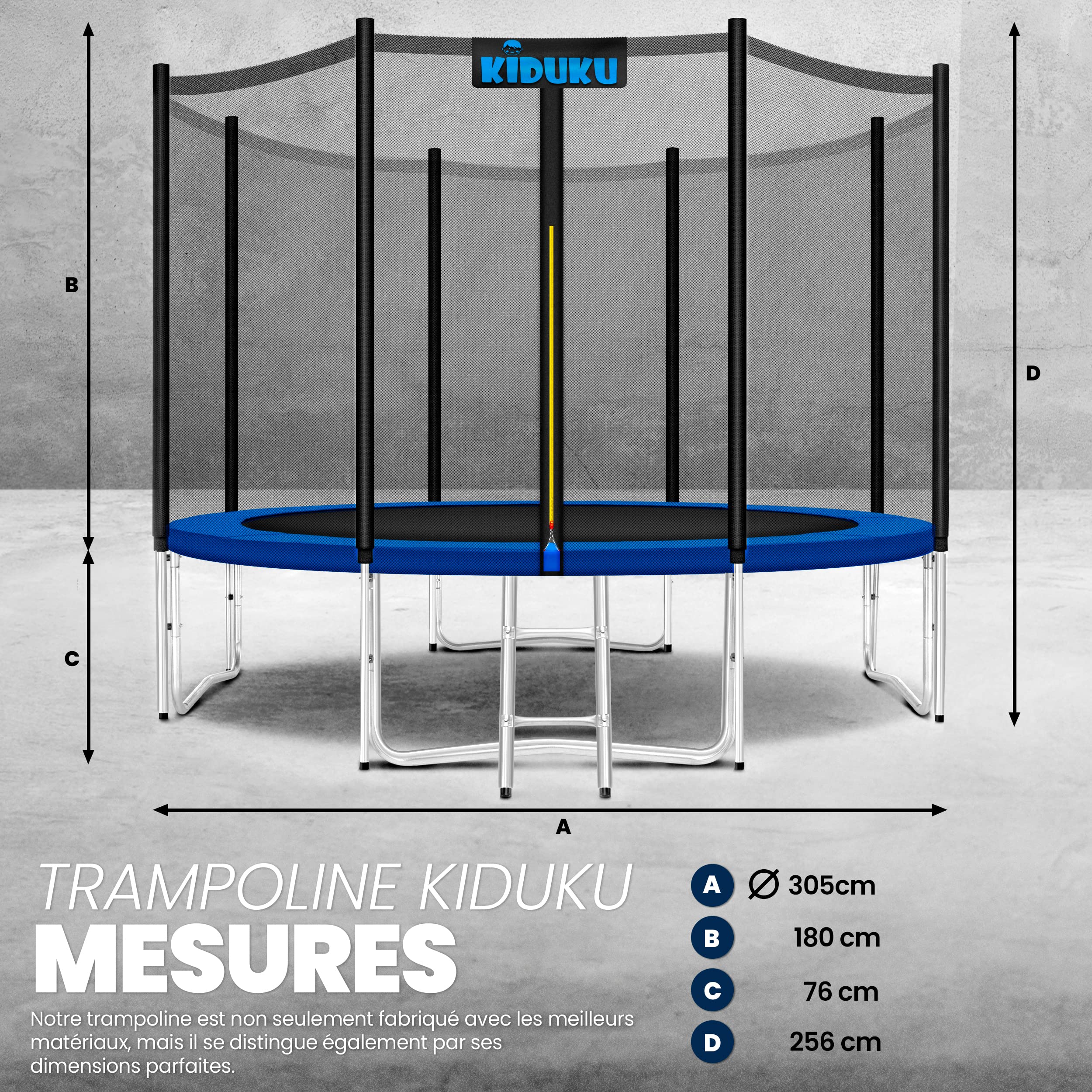 KIDUKU® Trampoline Ø 244/305/366/427 cm | Kit Complet avec Filet de sécurité, échelle, Housse de Bord, ancrage au Sol et Accessoires | Trampoline de Jardin pour Enfants Charge maximale 150 kg