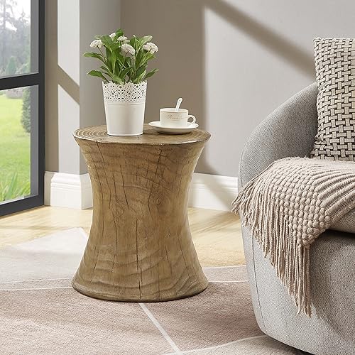 Miniatura 5 de Ball & Cast Mesa auxiliar de tocón de madera sintética MgO Mesa auxiliar de hormigón Taburete en forma de reloj de arena, natural