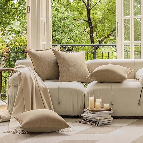 Miniatura 6 de Demetex Juego de 4 fundas de almohada de lino para exteriores de 18 x 18 pulgadas, impermeables, cuadradas, para balcón, porche, patio, juego de 4,