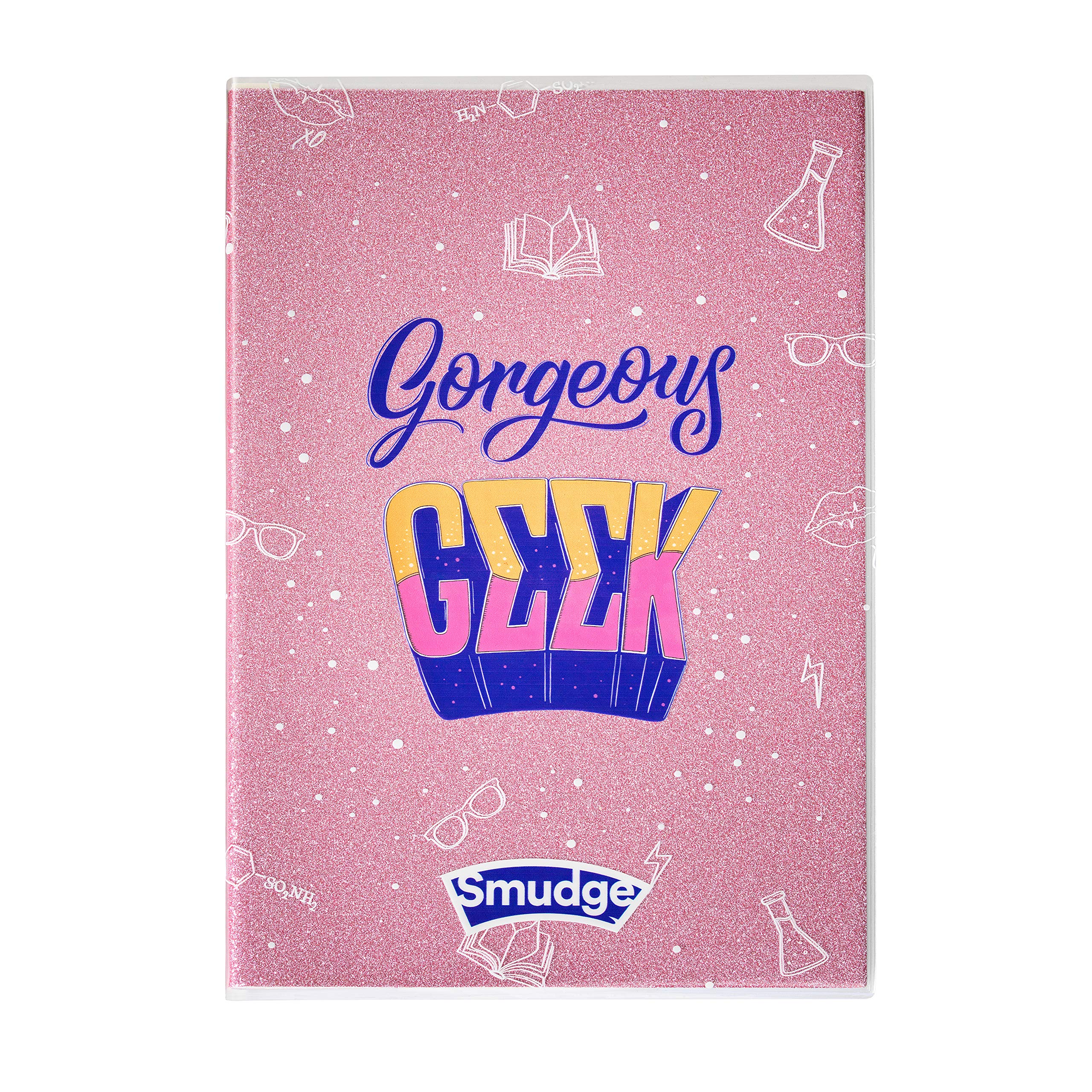Smudge Stationery A4 Glitter Pink Notebook - Girls Diary Journal"Geek on Fleek" - Cute Kids Colourful Notebook - School Stationery Gift for Girls