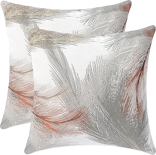 RUMOR Juego de 2 fundas de cojín decorativas de alta precisión y cómodos patrones de plumas jacquard para decoración del hogar