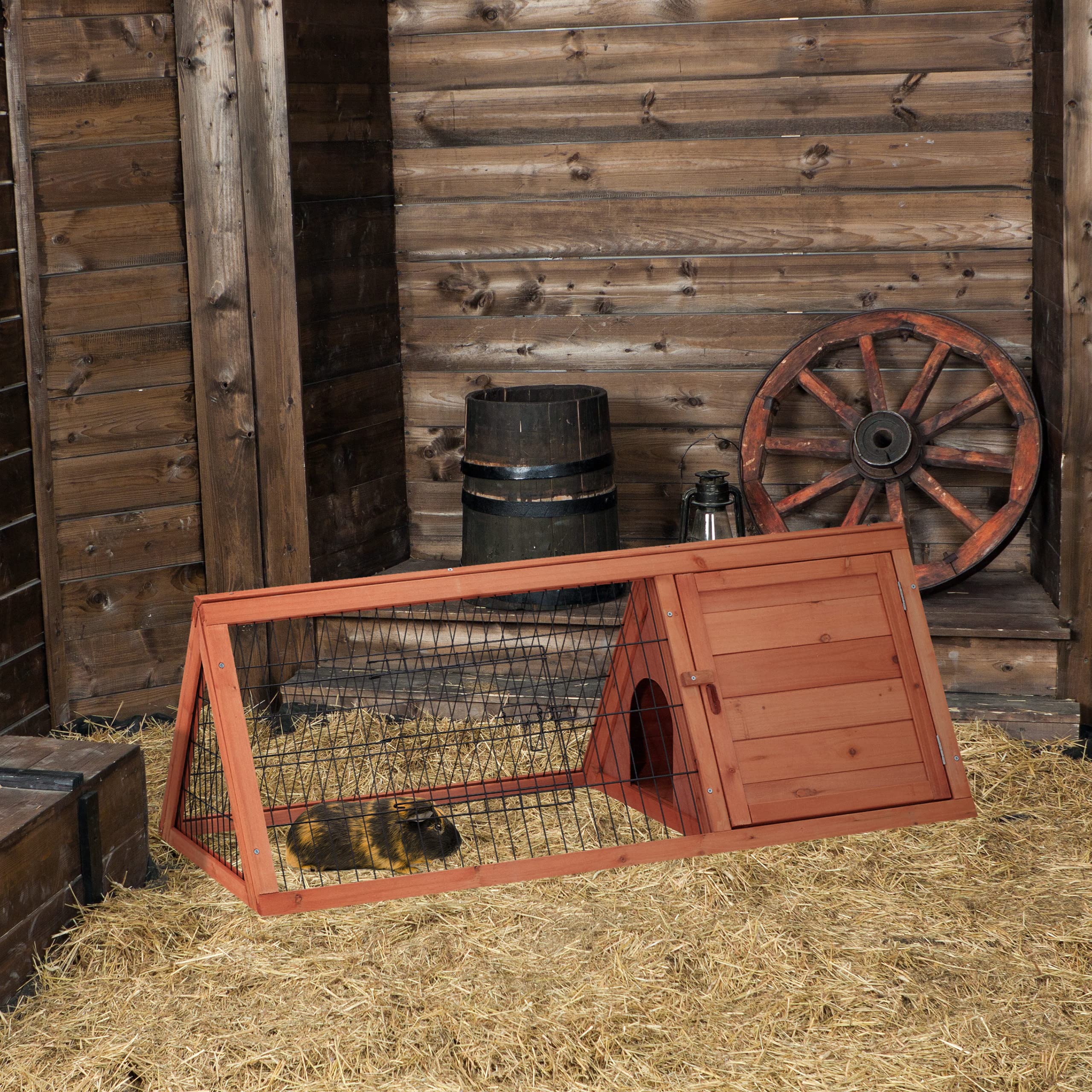 Relaxdays domek dla królików, dom i obudowa, 2 drzwi, wys. x szer. x gł. 41 x 110 x 49 cm, mała klatka dla królika wewnątrz i na zewnątrz, naturalne drewno