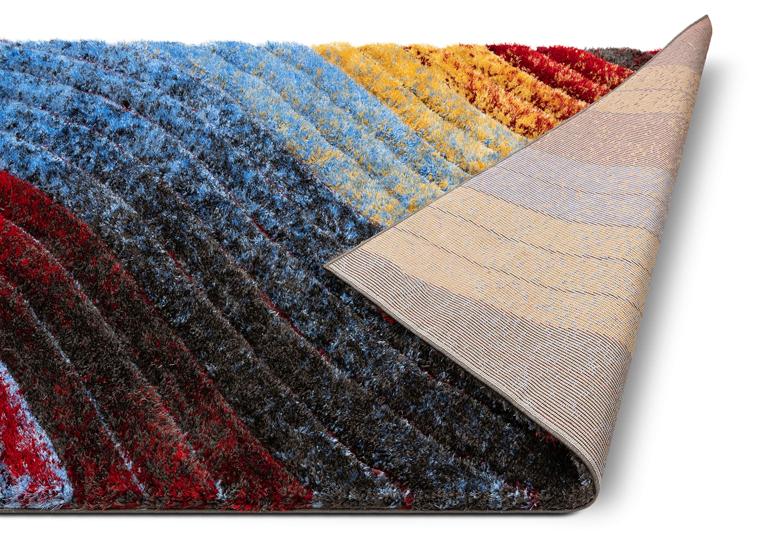 Well Woven Maura Multi Geometric Stripes Thick Soft Plush 3D Textured Shag Area Rug 5x7 (5'3" x 7'3")