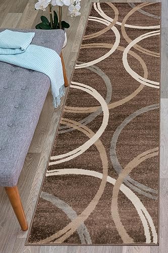 Miniatura 95 de Rugshop - Alfombra moderna con diseño de círculos ondulados Negro -,Azul,Marrón,Gris,Rojo -,Amarillo