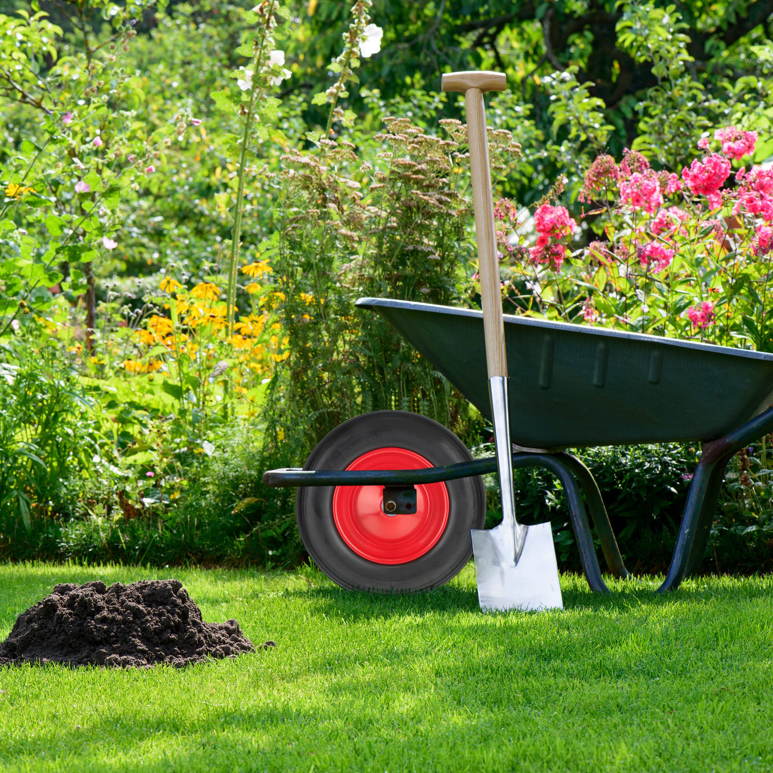 Relaxdays Roue de brouette 3.50-8, Pneu en Caoutchouc, Jante Acier, increvable, Charge maximale : 100 kg, Noir et Rouge