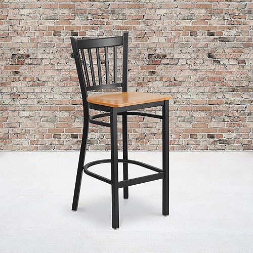 Miniatura 9 de Flash Furniture HERCULES Series Taburete de bar de metal con respaldo vertical negro para restaurante - asiento de vinilo negro Asiento de vinilo