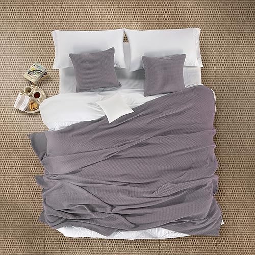 Miniatura 3 de HILLFAIR Mantas de algodón 100% algodón, manta King con 2 fundas de almohada, manta de algodón suave y agradable a la piel, mantas de cama King,