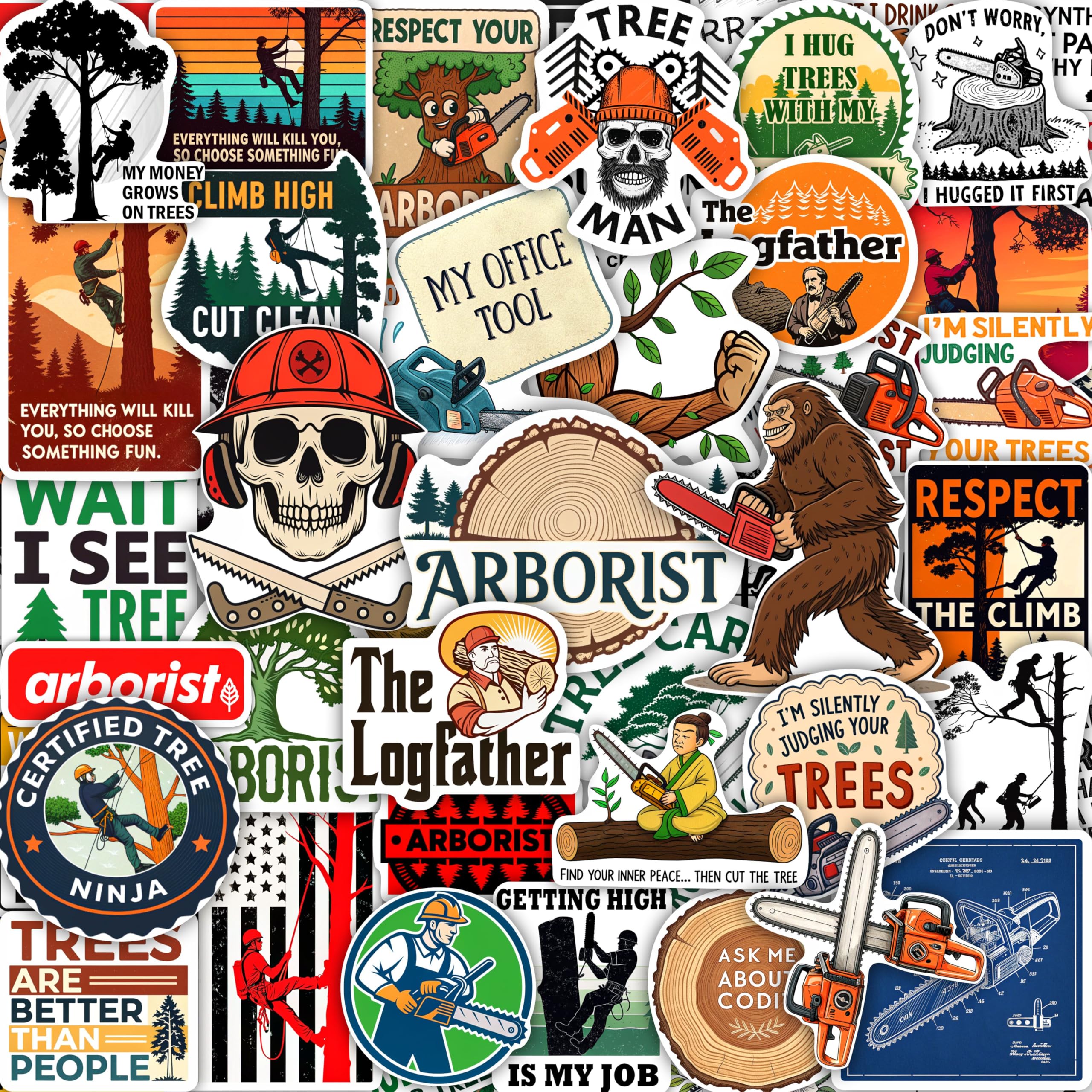 100Pcs Funny Arborist Stickers for Hard Hat, Water Bottle, Laptop - Funny Arborist Gifts & Party Supplies - Tree Work, Chainsaw Stickers - Gift for Women & Men