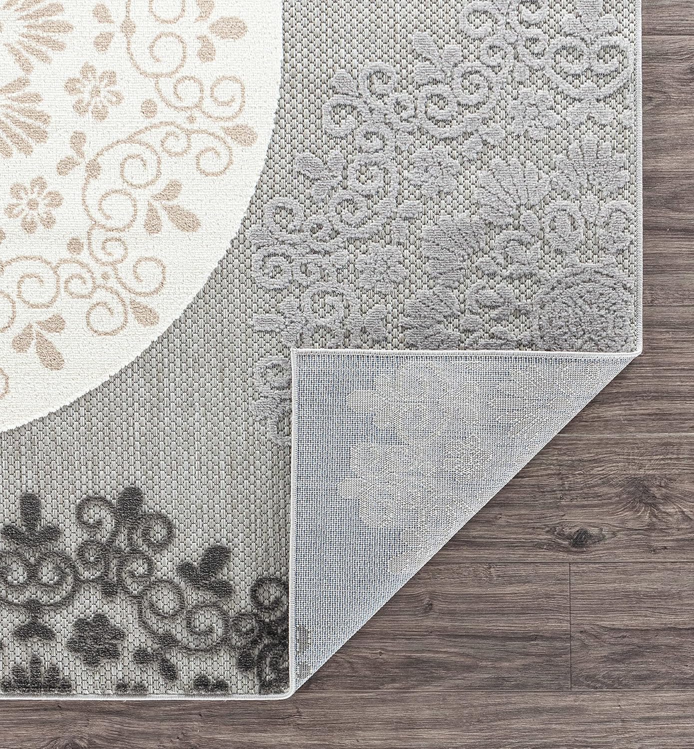 Rugshop Verona Contemporary Floral Circles Non-Shedding Patio Deck Backyard Indoor/Outdoor Runner Rug 2' x 7' Gray