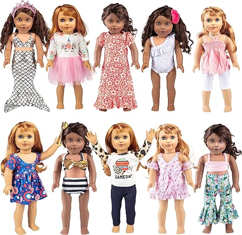 Paquete de 20 piezas de ropa para muñecas, compatible con American Girl de 18 pulgadas, juego de ropa y accesorios con 10 trajes completos que