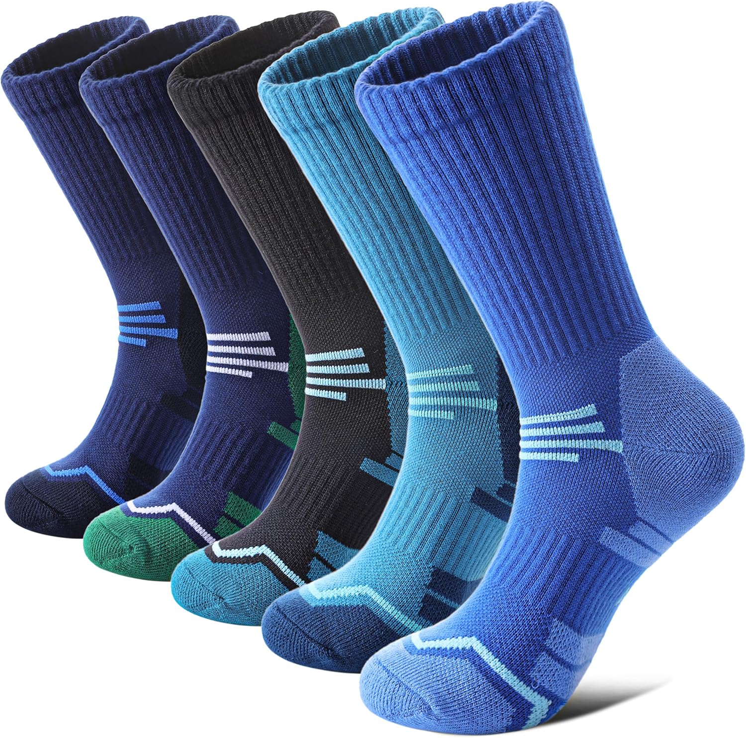 COOPLUS Womens Athletic Crew Socks Performance Cushioned Outdoor Hiking Moisture Wicking Socks (5 Pairs