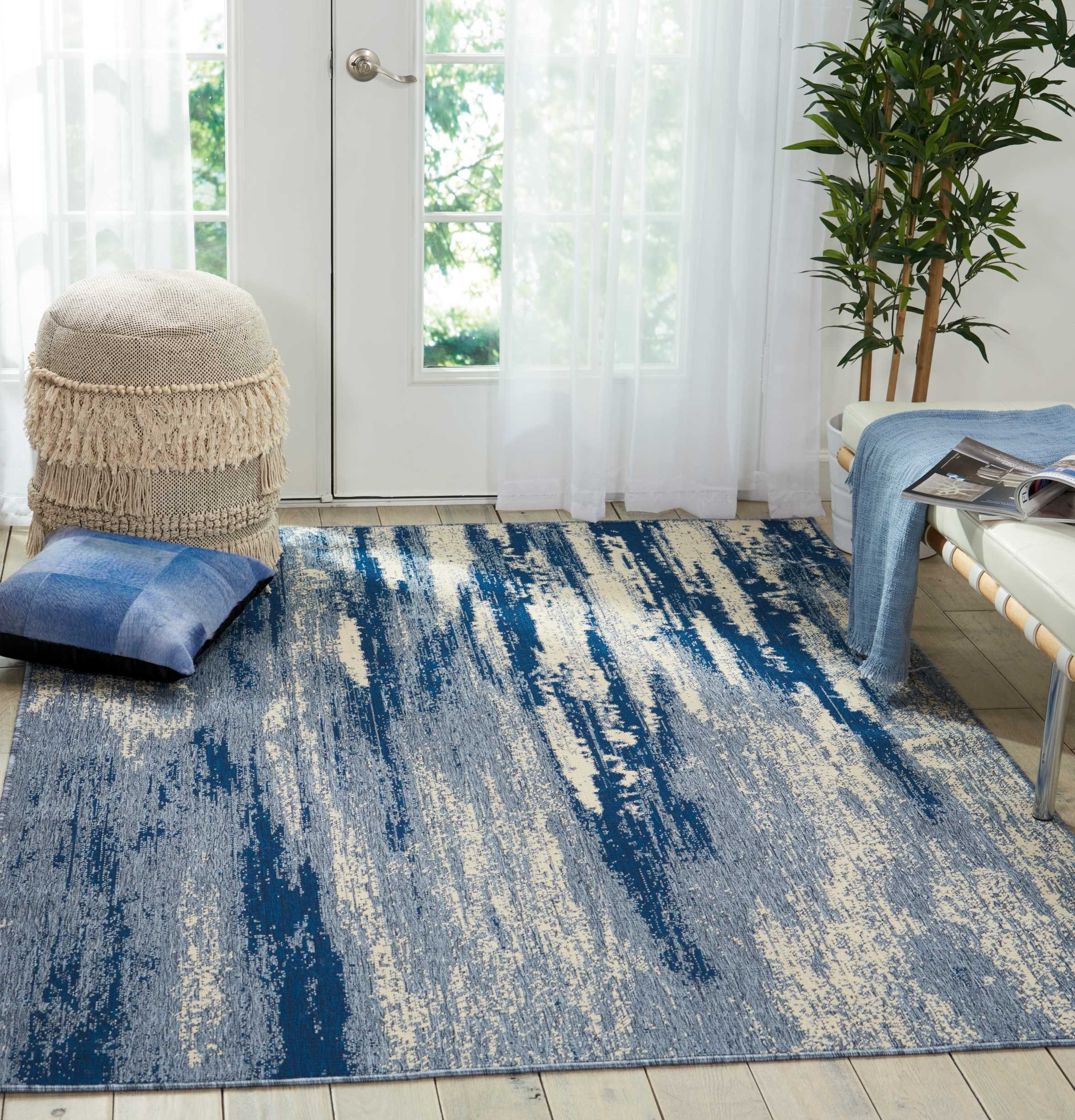 Barclay Butera BBL21 LIDO Area Rug, 5'3" x 7'5", Blue/Cream