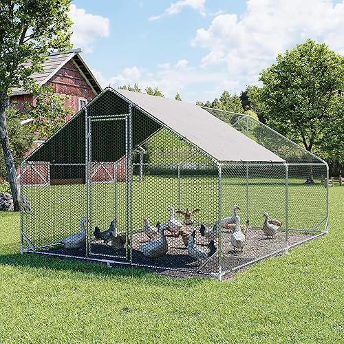 Miniatura 46 de Gallinero de metal grande, jaula para aves de corral galvanizada con forma de cúpula con cubierta impermeable y anti-ultravioleta y puerta