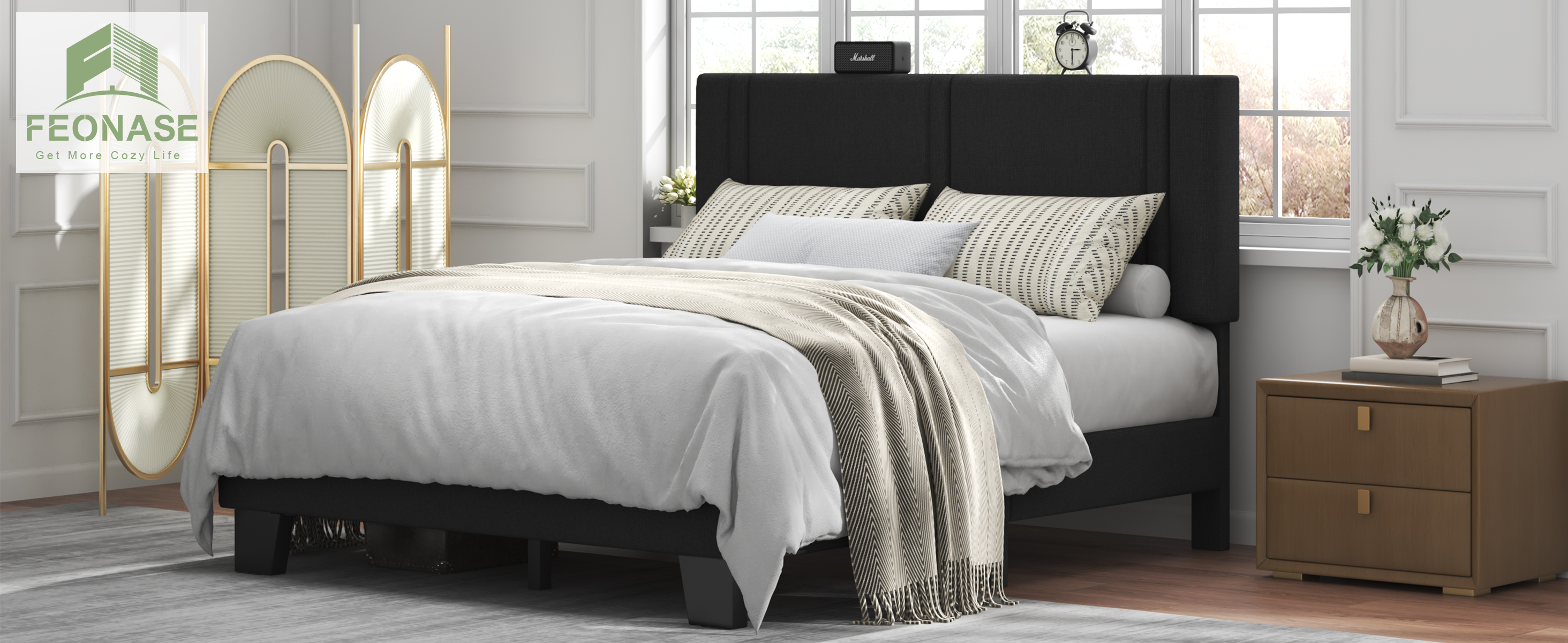 Feonase – Struttura Letto Full Con Schienale Imbottito In Velluto, Doghe In Legno, Supporto 362 Kg - 6