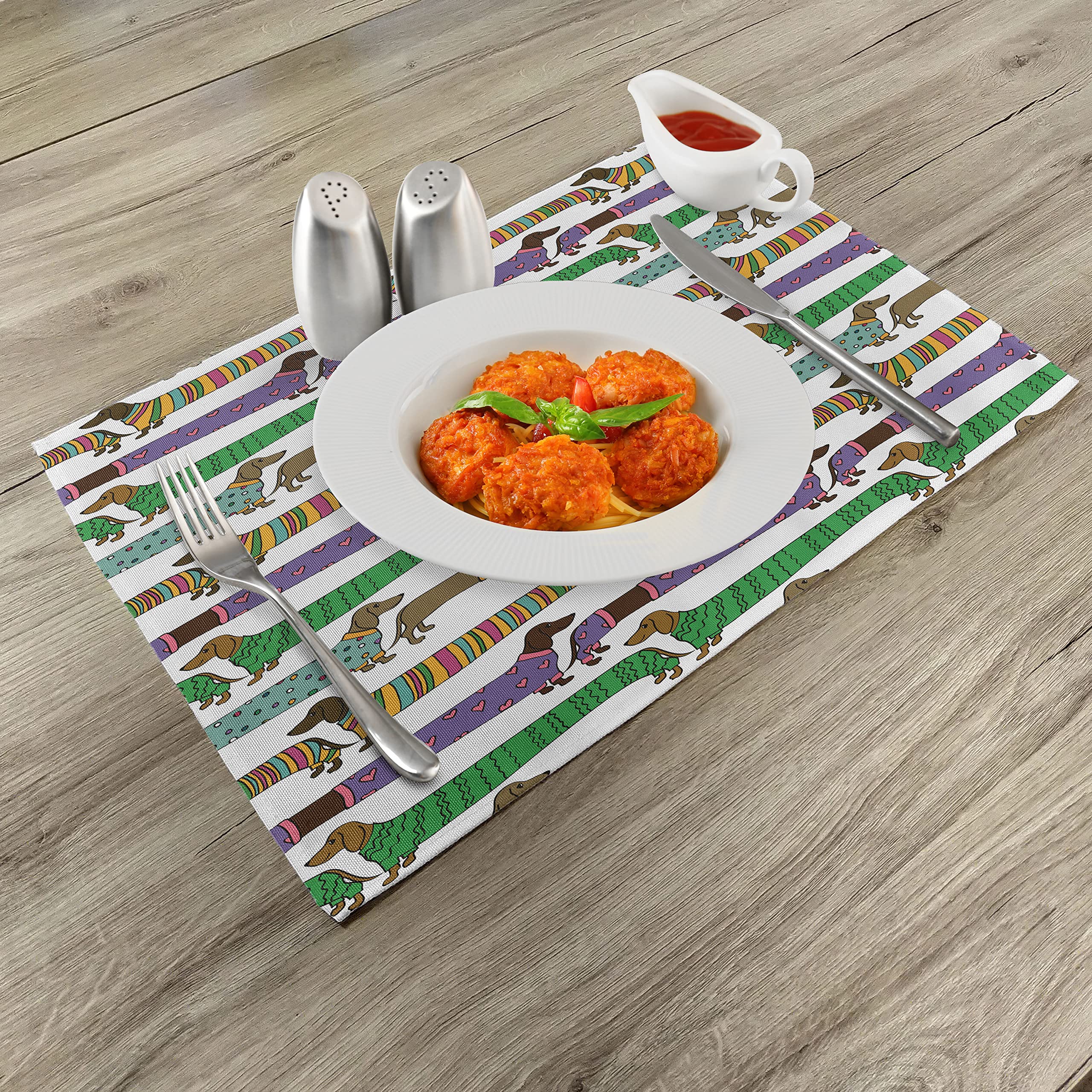 ABAKUHAUS Cane Tovaglietta Americana Set di 4, Funky Inglese Bull Terrier, Tovagliette in Tessuto Lavabile per Tavolo da Pranzo Cena, Grigio e Bianco