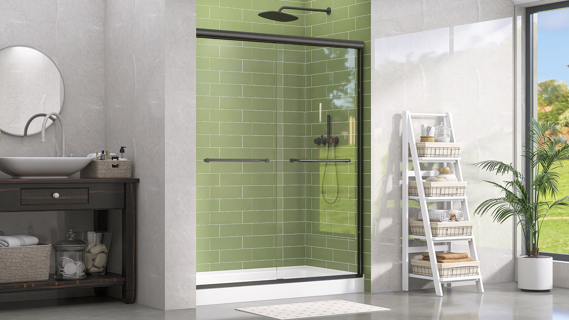 GETPRO Shower Door Double Sliding 56-60 in. W x 72 in. H Semi