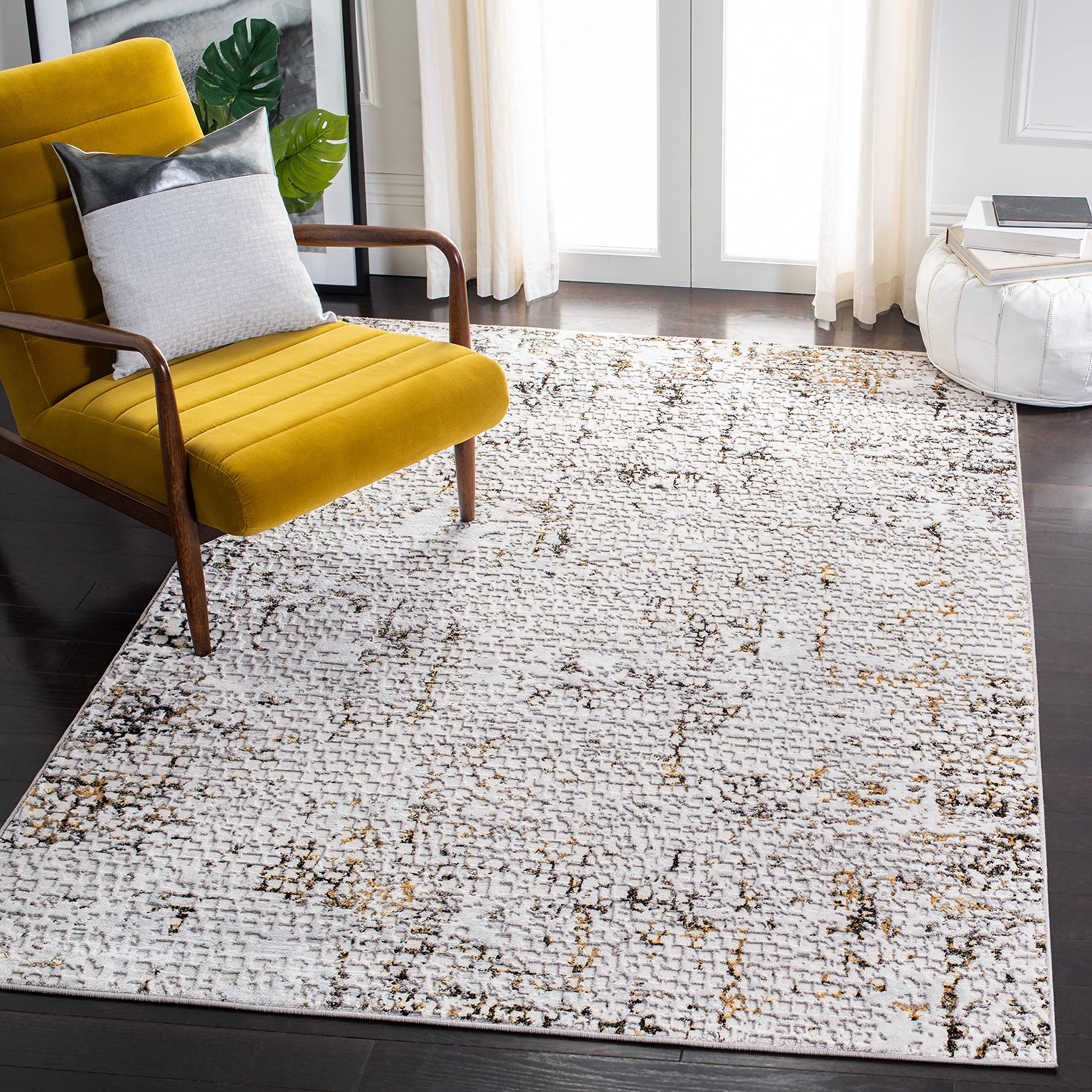SAFAVIEH Area Rug 8x10 - Amelia Collection - Large - Grey & Gold, Modern Design, Non-Shedding & Easy Cleaning, Ideal for Living Room, Bedroom, Office,