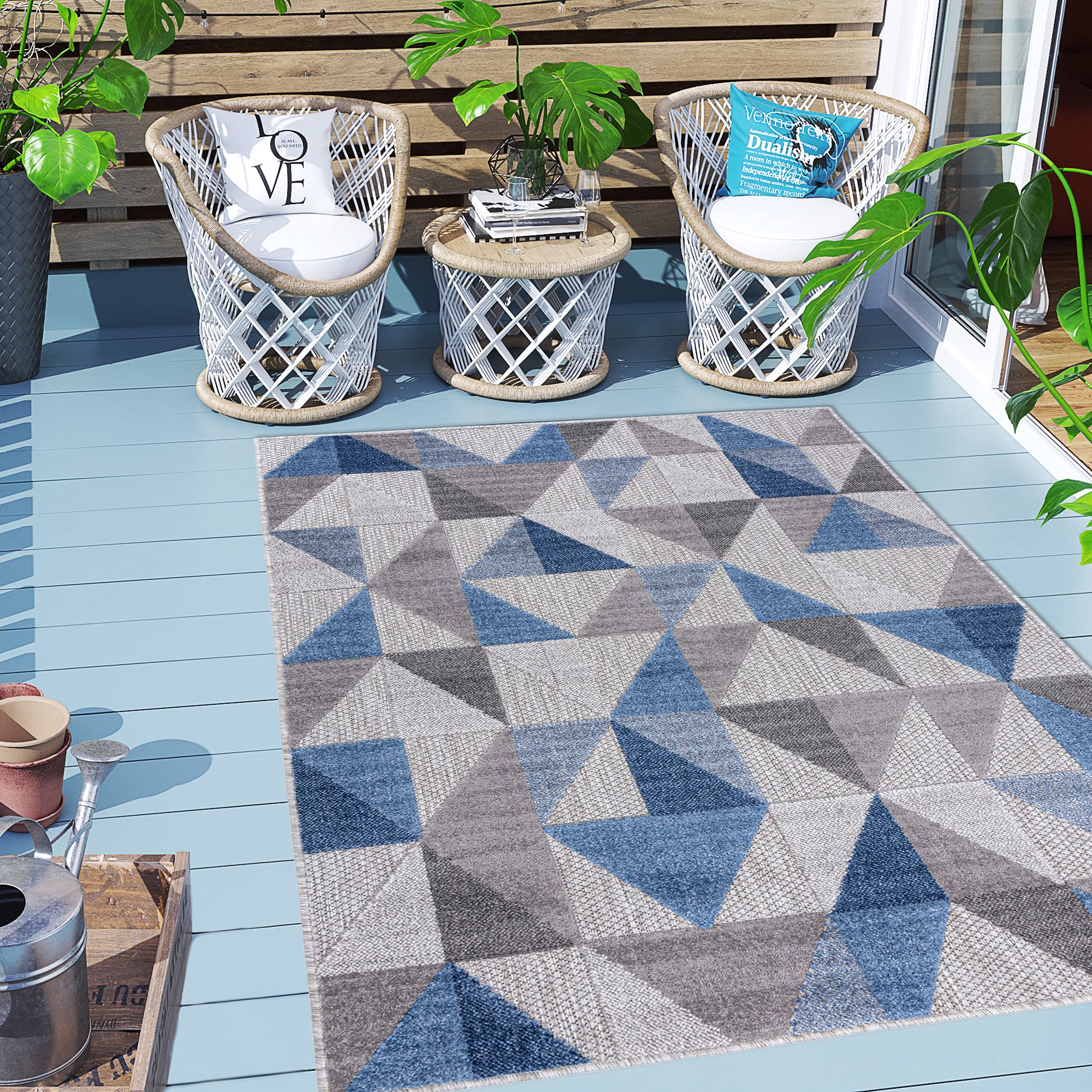 Carpeto Interno Ed Esterno Tappeto Balcone 120x170cm Antracite Blu Elegante