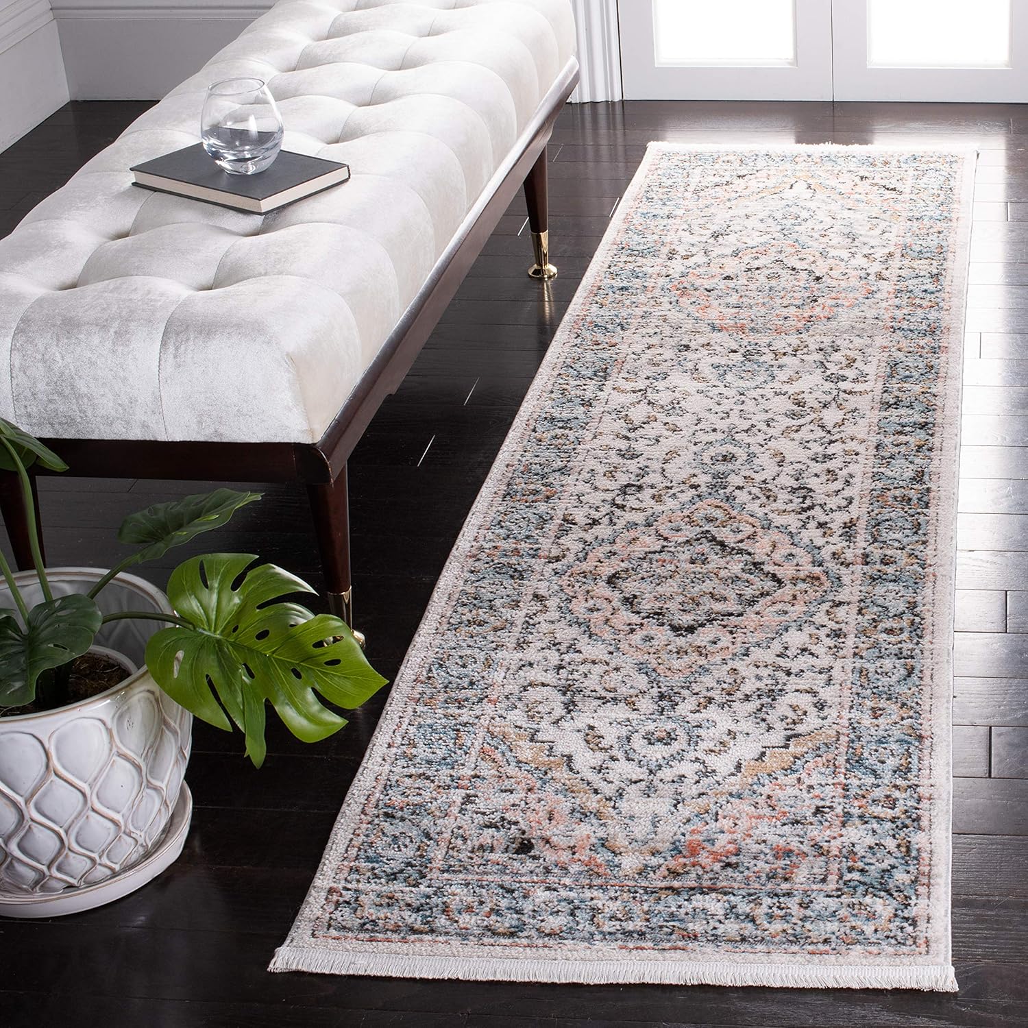 SAFAVIEH Shivan Collection 2'6" x 6' Grey/Blue SHV704F Shabby Chic Oriental Non-Shedding Entryway Foyer Living Room Bedroom Kitchen Runner Rug