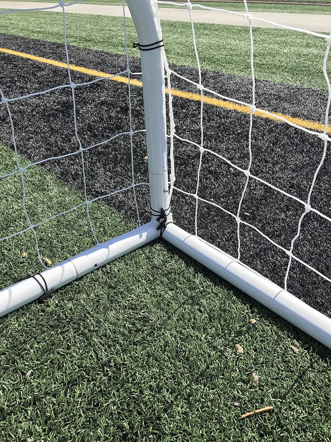 Pass PASS Premier 21 X 7 FT Youth Modified FIFAEPL Steel Soccer Goal 2inch Diameter Steel Frame w Durable 4mm Net Ground Stakes Elastic Clasps and Re Usable Ties 21x7 Foot 1Net White 1 NET